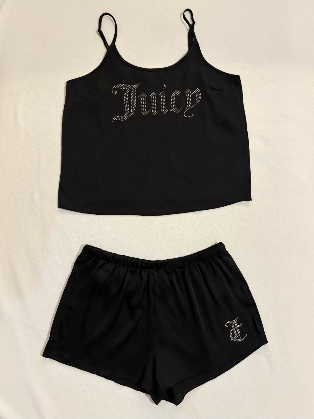Juicy Couture Y2K Black Rhinestone Cami & Shorts Pajama Set S